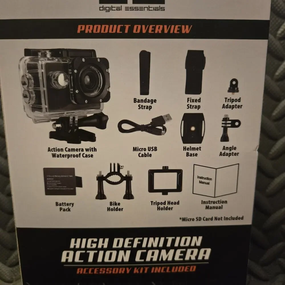 Digital Essentials HD Action Camera w/ Waterproof Case & Accessory Kit New